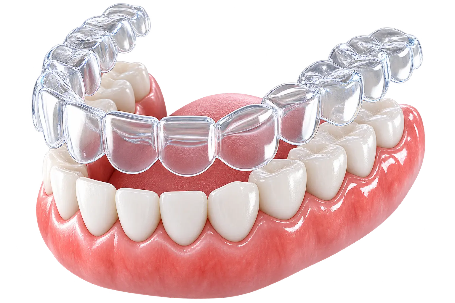 Clear aligner being seated over a lower dental arch